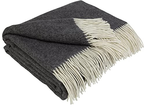 LYHome Cashmere Blanket with Merino - Wool Throw, Sofa Bed and Couch Large Bedspread, Extra Soft Warm Throws for Sofas Chairs, Single Double Size Picnic Blankets 55x79 in, 140x200 cm Grey Herringbone