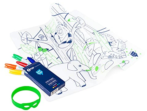 SUPER PE Dschungel-Malset für Junge Künstler, Lernspiel mit 5 Filzstiften und Armband, wiederverwendbar, antibakteriell, leicht zu reinigen, ab 3 Jahren
