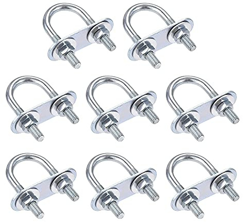 sourcing map Runde U-Bolzen, 8 Sets, 20 mm, Innenbreite: 50 mm, Länge: Stahl M6 mit Mutter, Platte, Unterlegscheibe