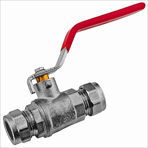 MegaHaustechnik Kugelhahn aus Messing Trinkwasser geeignet mit Hebelgriff rot aus Stahl verchromt, für Kupferrohr Außendurchmesser 18mm mit Klemmringverschraubung Absperrventil Absperrhahn Hahn Ventil