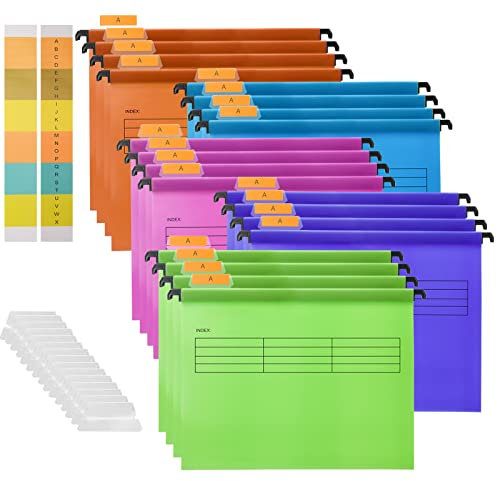 20 Stück PVC Aktenschrank A4 Hängemappen Hängemappen mit Tabs und Einsätzen für Büro, Schule, Desktop-Aktenaufbewahrung, Dateiklassifizierung