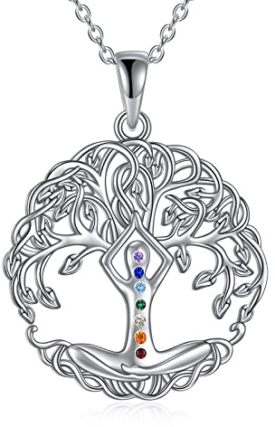YAFEINI Chakra Ketten für Damen Sterling Silber Baum des Lebens/Schutzengel Flügel/Schmetterling Kreuz Halskette Muttertags Geschenk für Frauen Mädchen