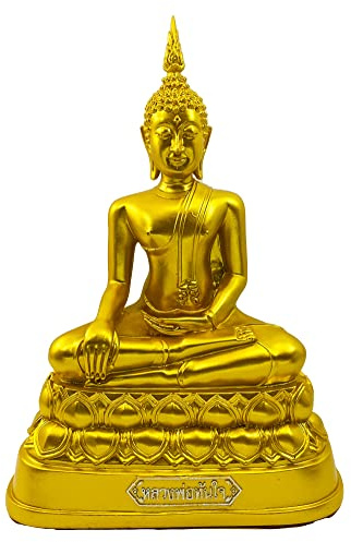 BUDDHO Statua di Buddha che supera le tentazioni, altezza 22,9 cm, oro thailandese, decorazione per la casa, soggiorno, piccolo regalo, scultura per ufficio, statuette per altare zen