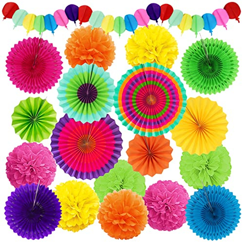 Recosis Partydekorationen, bunte Papier-Poms für mexikanische Party, Five de Mayo Luau, Geburtstag, Holi-Dekorationen, buntes Regenbogen-Partyzubehör