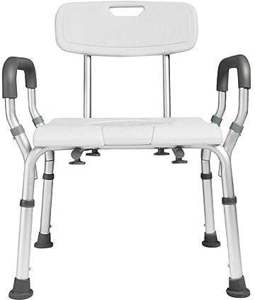 X&Z-XAOY Duschstuhl mit gepolsterter Armlehne/abnehmbarem Kissen, 6 höhenverstellbare Duschbank, Rutschfester Badewannenhocker for ältere Menschen, Behinderte, Belastung bis zu 180 kg