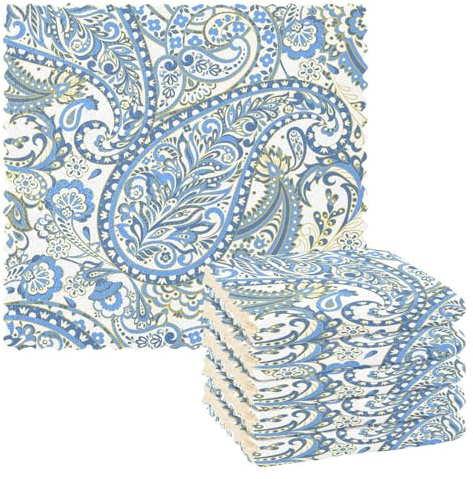 Microfibre Cleaning Cloths Paisley Damascus Flower Blue Mandala Reusable Dish Cloths for Washing Up 6 Pack Swedish Dishcloth Microfibre Cleaning Towels Washable Duster Rags Cloth Home