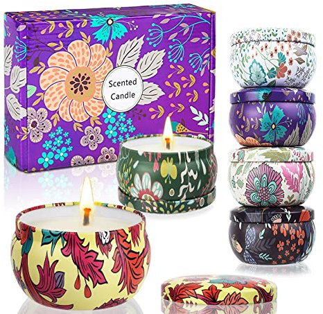 Baikaraer Duftkerzen Geschenkset-6 Stück Natürliches Sojawachs Aromatherapie Kerzen Set für Frauen, 2,5 OZ Tragbare Reisekerzen für Stressabbau,Entspannen,Weihnachten,Geburtstag