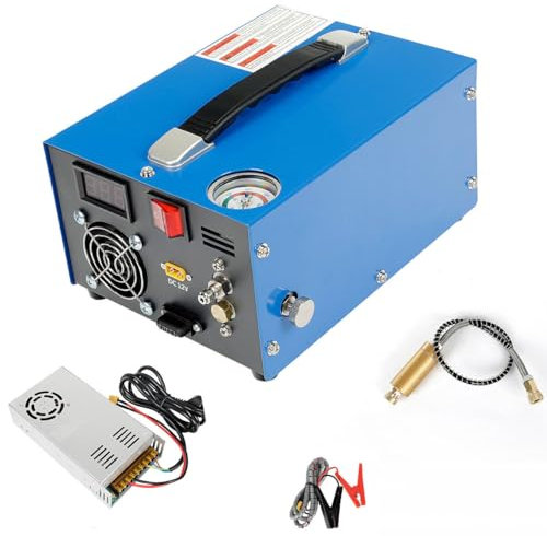 PCP Air Compressor, 4500Psi/30Mpa Portable Airgun Compressor, 12V DC 110V/220V AC with Power Adapter Fan-cooled External Air Pump for Paintball, Air Rifle, Mini Diving Bottle