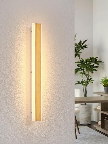 LUOLONG LED Wandleuchte Holz Lange Wandlampe Bambus 80cm Innen Lampe 3000K Wandleuchten 25W Modern Innenbeleuchtung Nachttischlampe Flurlampe Wandlampe für Schlafzimmer Wohnzimmer Treppenhaus