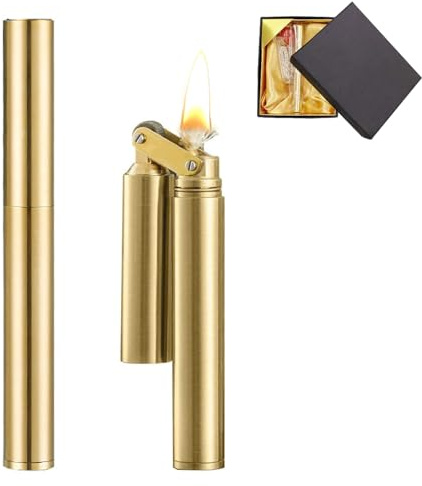 Idota Accendino Vintage in Ottone, Portatile Accendini Vintage Riempibile Lighter Regali per Uomo con Confezione