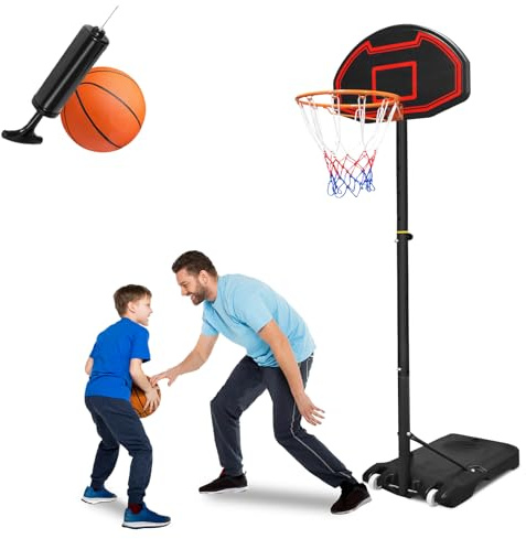 ACXIN Basketballkorb Outdoor für Kinder, 156–208cm Höhenverstellbar Basketballständer, Mit 2 Basketballnetzen und 1 Basketball Inklusive Pumpe, Transportable Basketballständer Mit Rollen