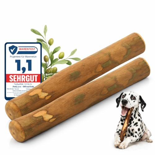 PetLove Kauholz für Hunde aus Olivenholz, 2er Pack M 141-260g | Natürlicher Holzknochen mit Olivenöl für mittelgroße Hunde, langlebiges Kauspielzeug zur Zahnpflege