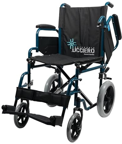 UCCIERO® Sedia a Rotelle Pieghevole Leggera da Transito - Carrozzina per Disabili e Anziani Dotata di Braccioli e Pedane Modulari, Seduta e Regolabile - mod. Medy (40,5 cm)