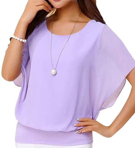 Neineiwu Oberteil Damen Elegant Batwing Bluse Shirts Kurzarm Rundkragen | Blumen,Damenbluse,Kurzarm,Festliche,Leicht,Weiches,Casual,Frühling,Sommer