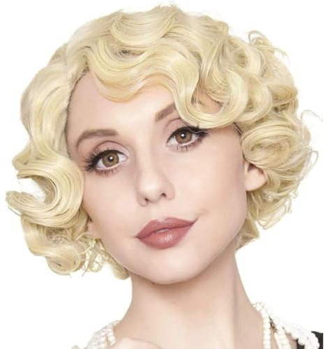 Siudus Blond 1920er Perücken Damen Kurze Locken Fingerwelle Perücke Synthetische Hitzebeständige Faser Cosplay Halloween 30er 50er Haar Perücke