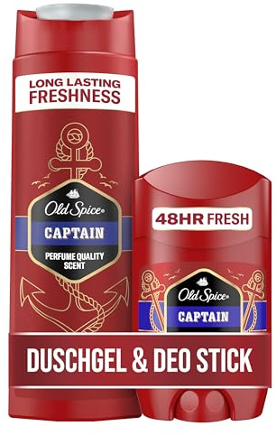 Old Spice Captain Set mit Deo Stick für Männer (50 ml) und 3-in-1 Duschgel & Shampoo Herren (250 ml), 48 h Frische, 0% Aluminiumsalze, keine weißen Rückstände und gelben Flecken