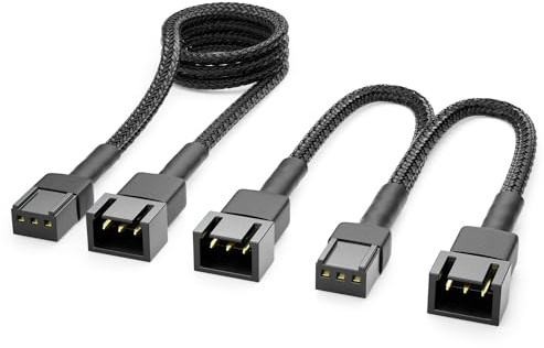 deleyCON 3-Pin Lüfter Kabel Set 60cm + 15cm Y-Kabel - Schwarz | Verlängerungskabel, 15cm Y-Kabel, Nylonkabel, Plug & Play für PC, Computer und Workstation