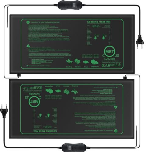 Mojimdo 50W Heizmatte Pflanzen mit Thermostat - Schnelle Erwärmung, Feuerschutz, Wärmematte zur Keimung und Temperatur-Regulierung, ideal für Sämlinge, Haustiere und Reptilien (2er Pack)