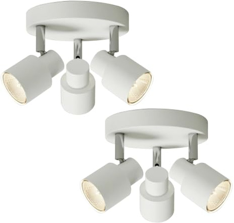 Set of 2 Irwin - White 3 Light IP44 Bathroom Round Spotlight Plates