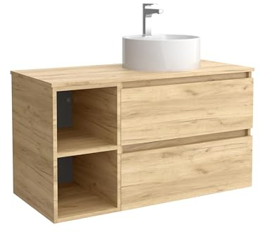 Salgar Mueble de Baño Bequia Plus 90 cm 2 cajones y Coqueta 2 Huecos Roble con Lavabo sobre encimera