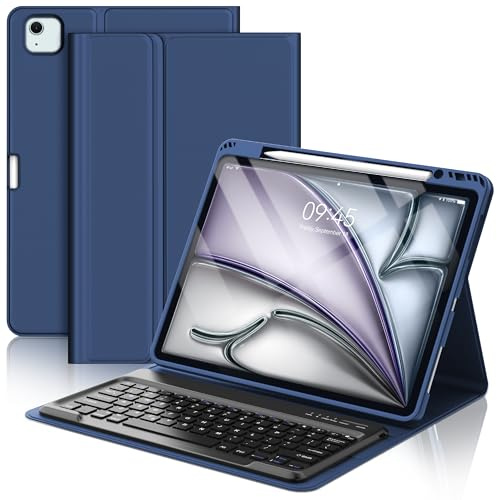 SENGBIRCH iPad Air 13 inch Case Keyboard, Detachable Wireless Keypad for iPad 13 M3 2025/M2 2024, Smart Folio Keyboard with Pencil Holder, Rechargeable Key Board Cover for 2024 iPad Air 13, Navy Blue