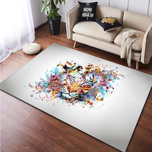 3D Gedruckt Bettvorleger rutschfeste Area Teppich,Tiger-Tierwelt 3D Optische Illusion Teppiche Weich Flanell Bodenteppich Wohnzimmer Schlafzimmer Throw Runner Teppiche Low Profile Türmatten- -0T1N0Q0