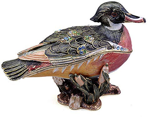 QQYDZSW Celebrating Friendship,Statues Ornaments Fashion metal jewelry case wood duck animal trinket box rings box vintage jewelry container novelty souvenir