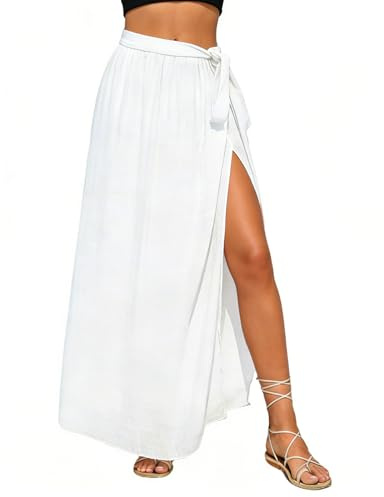 JAONLD Gonna Pareo Donna Mare Lunga, Lunghezza 100cm/Circonferenza Vita 76cm, Gonna Copricostume Bikini, Vestito da Mare Adatto per Spiagge, Piscine e Feste (Bianco)