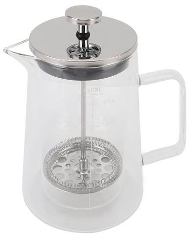 AYNEFY de Prensa Francesa, Cervecero Aislante de Vidrio de Borosilicato Alto, 650 Ml de Capacidad para el Hogar, Estudio, Casa Club, Sala de té, 304 Acero Inoxidable, Plata