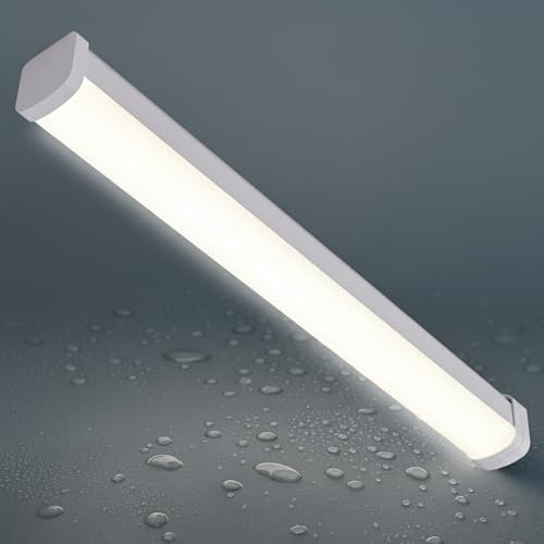 LEZOE LED Feuchtraumleuchte IP66 Wasserdicht 60CM, 15W 2100Lm (140Lm/W) Bürodeckenleuchte, LED Deckenlampe Röhre Wannenleuchte für Balkon Diele Bad Lager Keller Garage Werkstatt Küche 4000K