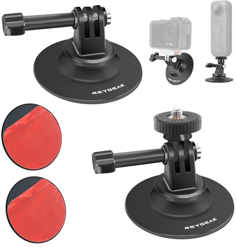 REYGEAK 360° vridbar självhäftande hållare med 3M självhäftande kuddar, flexibla hjälmfästen för Insta360 X5, självhäftande fästen för DJI Action 5/Action4/3 Go-Pro Hero 13/12/11/10 (2-pack)