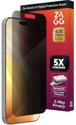 ZAGG Glass Elite Privacy Screen Protector for iPhone 17 Pro Max - 5X Stronger Tempered Glass, ClearPrint Technology for Smudge Free Clarity, Smooth Feel, Full Coverage, InvisibleShield, Easy Two-Step Installation