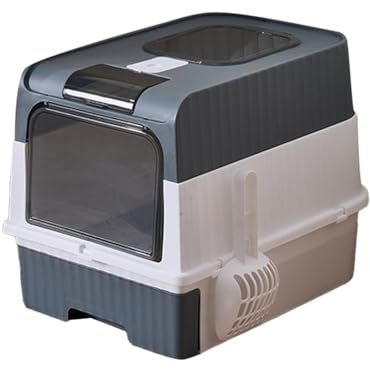 Arenero plegable para gatos con tapa, caja de arena de alta cerrada, con cajón, alfombrilla para rascar y pala, a prueba de olores, higiénica, ideal para gatos grandes