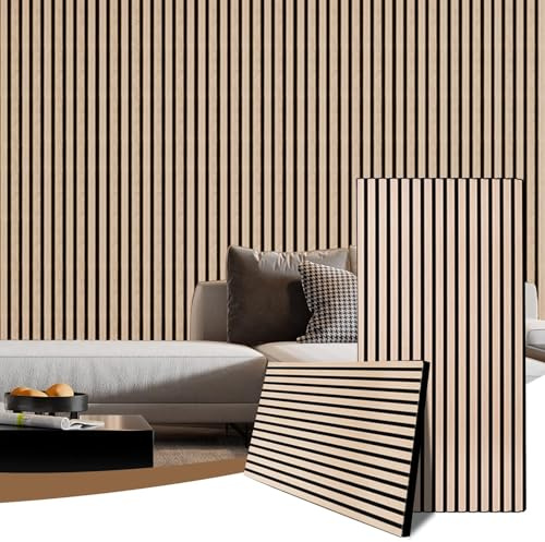 AKK-PANE Akustikpaneele Holz 120x60cm, 2 Stück 1,44m² 3D Wandpaneele Holz, Akustik Paneele Wand für Küche, Wohnzimmer, Büro, Umweltfreundlich Holzpaneele Wand mit Schalldämpfung(Eiche klassisch 13#)