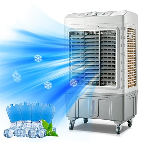 Enfriador de aire evaporativo con tanque grande, 3 velocidades ajustables, solución de refrigeración portátil para espacios interiores y exteriores