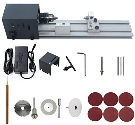 Ryanong Mini Metal Lathe 80W Mini Lathe Beads Polisher Machine Woodworking Craft DIY Rotary Tool Set Standard Grinding Set CNC Machining High-Precision Woodworking Lathe