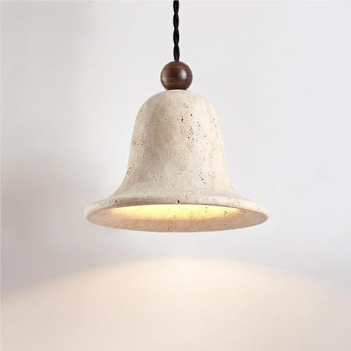 Lampada a Sospensione in Pietra Ale, Stile Rustico, in Marmo, con Campana, Lampada a Sospensione in Pietra Ale e Legno, con Attacco E26/E27, per Sala da Pranzo, Tavolo, Camera da Letto, bagn