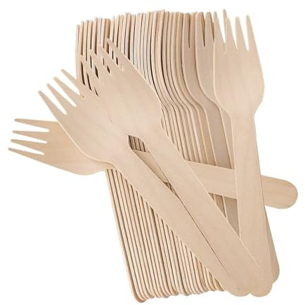 300 tenedores de madera desechables, cubiertos de madera resistentes sin plástico para picnic, fiesta, comedor (5.5 pulgadas)