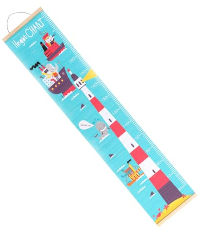 BAZEITFLOW Nordische Wachstumstabelle für Kinder mit Holzleisten und Ölgemälde Leuchtturm Muster zur Einfachen Montage als Wandbehang Lineal für Kinderzimmerdekoration