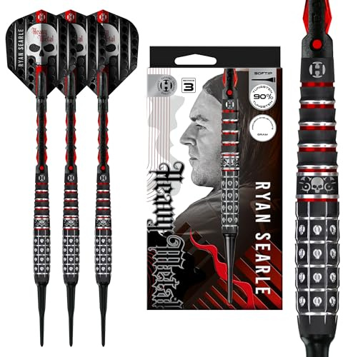 Harrows Ryan Searle Heavy Metal 3-pack mjuka spetsar, 90 % volfram, 18 g, 20 g, pilar med kolröda stift och kiselfenor, professionella dart med mjuk spets