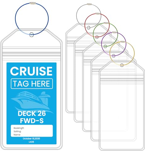 6 Piezas Etiquetas de Equipaje para Cruceros,19 × 9 cm Etiquetas Transparentes Impermeables de PVC con Cables Metálicos Atornillables, Etiquetas de Maleta Resistentes para Viaje y Crucero