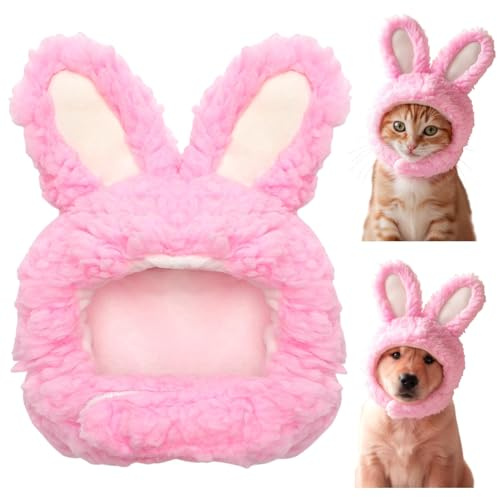 Cappello Gatto con Orecchie di Coniglio, Copricapo per Animali Domestici, Cappello Carino per Animali, Costumi Pasquali Invernali per Animale Domestici, Adatto a Gatti e Piccolo Cane (Rosa)