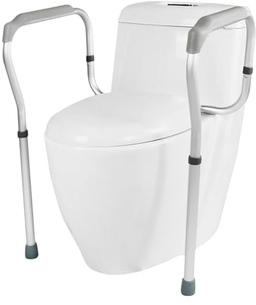 Aufstehhilfe Toilette für Senioren, WC Aufstehhilfe Ohne Bohren, Toilettenstützgestell Höhenverstellbar, WC Stützhilfe, Toilettensitzerhöhung Toiletten mit Armlehnen Für Schwangere, Behinderte Frauen
