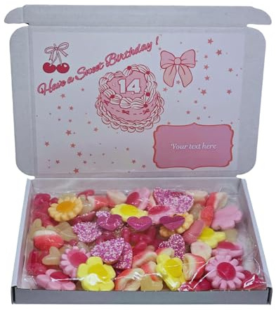 Personalised Sweet Birthday Gift Box for Girls – Age Birthday Present – Pink Letterbox Sweets Hamper with Custom Message –