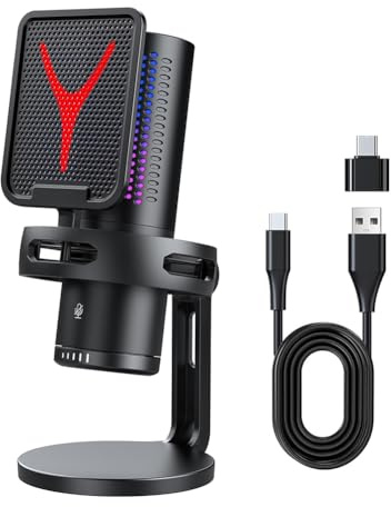 Ujjdwiurgh spelmikrofon professionell kondensormikrofon RGB USB trådbunden mikrofon för PC bärbar dator podcast spelare karaoke