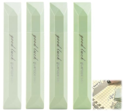 4Pcs Double Sided Tape Pens,Double Sided Tape Roller Pens,Adhesive P/ens for Scrapbooking,Glue Roller T/ape,Smooth Application T/ape Pen for Crafting,Multi-use D/ouble S/ided Ta/pe for School,Green