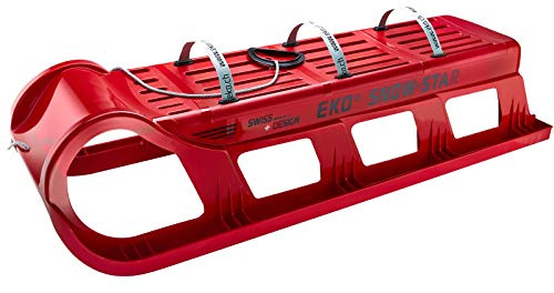 EKO® Snow-Star 120 Schlitten rot mit Verstärkung – robuster Familienschlitten aus HD-PE, wendig mit Edelstahlkufen, bis 150 kg – Rodel für Kinder & Erwachsene
