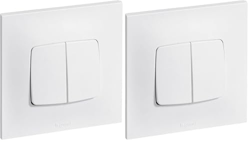 LEGRAND - Interrupteur Double ou Va-et-vient Neptune 10A - Commande d'Éclairage Monobloc - Prêt à Installer - Blanc (Lot de 2)