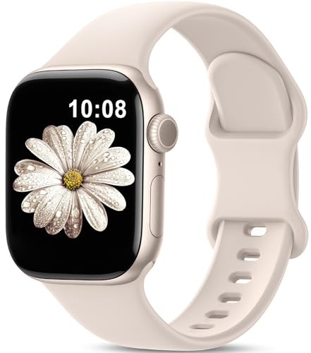 AMSKY Bracelet Sport Silicone Compatible avec Bracelet Apple Watch Se 40mm 44mm 42mm 46mm 45mm 41mm 38mm, Doux Imperméable Femme Homme pour iWatch Serie 11 10 9 8 7 6 5 4, SE 3 2 1, Lumière Stellaire