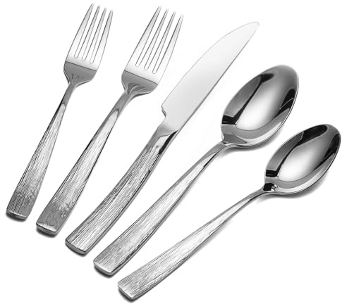 Set di posate 30 pezzi per 6 persone, in acciaio inox lucidato a specchio, servizio con coltelli, forchette e cucchiai (Argento)